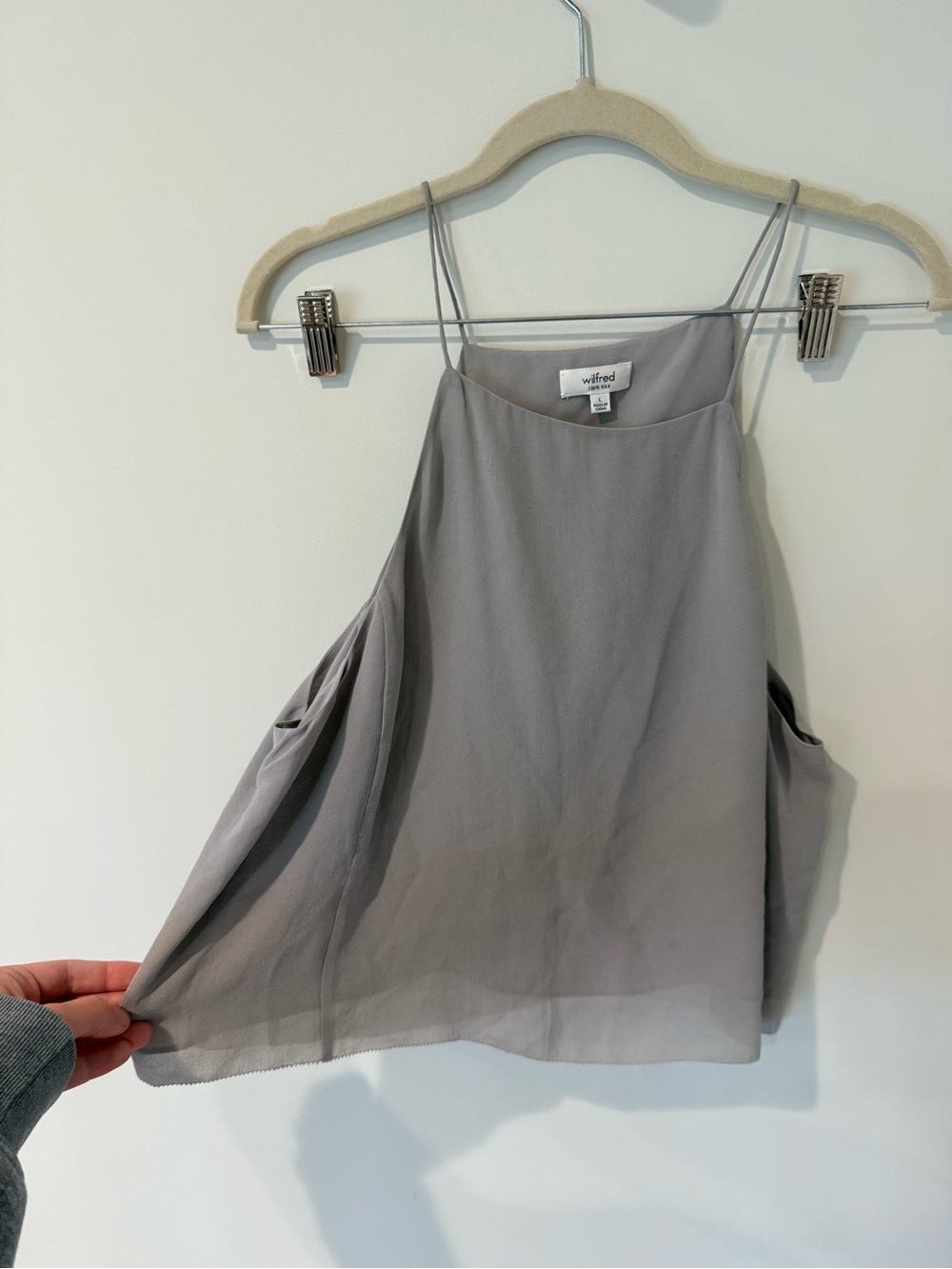 Wilfred Light Gray Silk Scoop Neck Shell